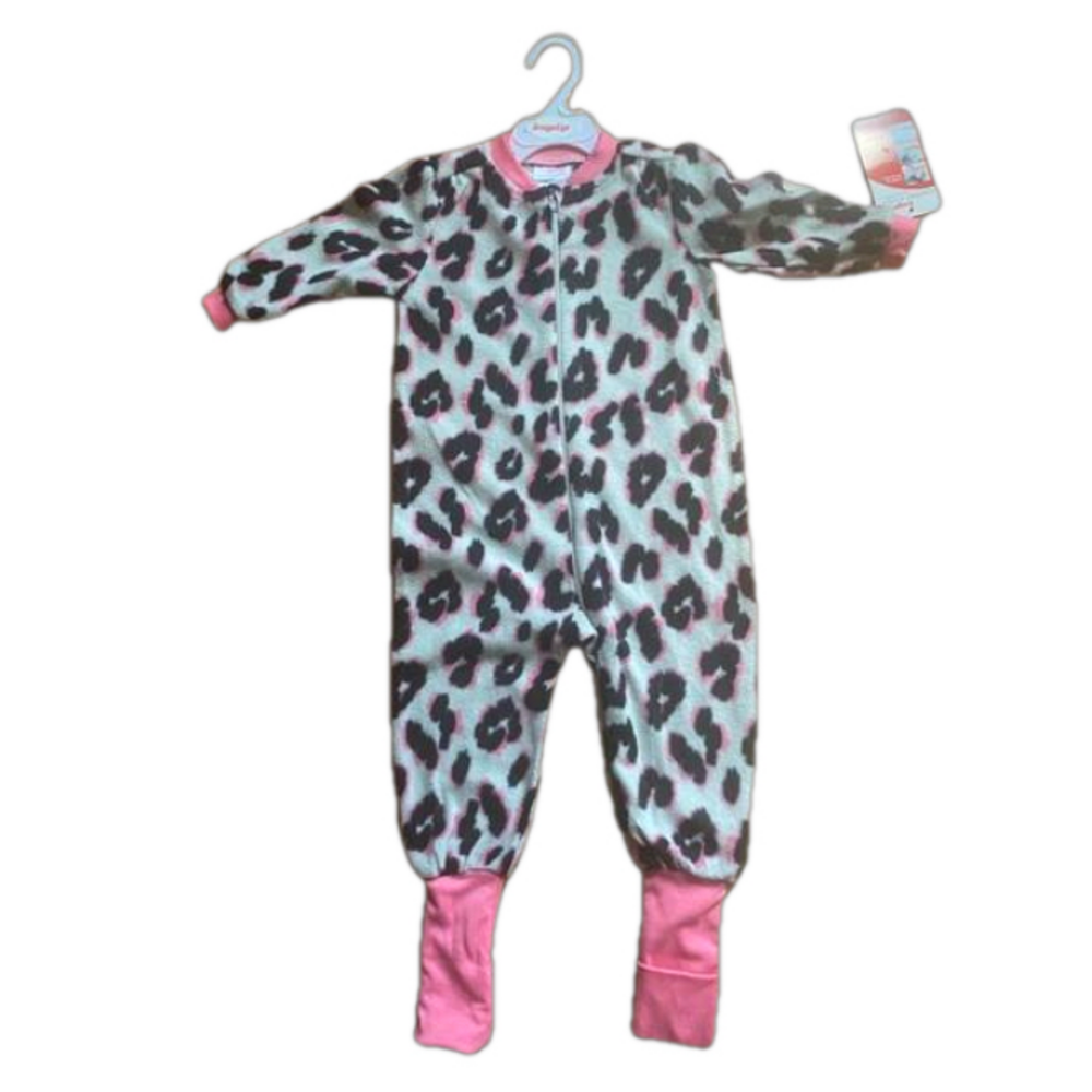 Snugabye NWT Convert-A-Foot Fleece Sleeper Pink Leopard Print 18M